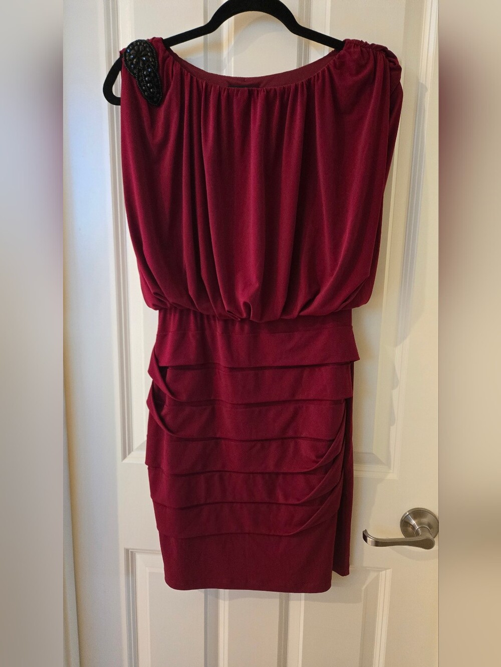 Enfocus Studio Burgundy Strapless Layered Midi Dress
